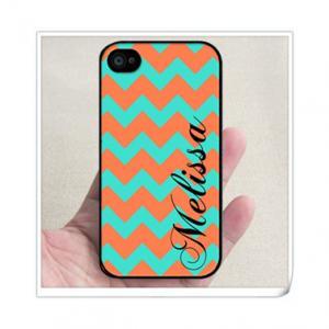 Personalized Turquoise And Coral Chevron Pattern..